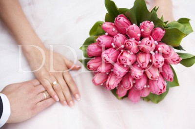 Pink tulipn menyasszonyi csokor